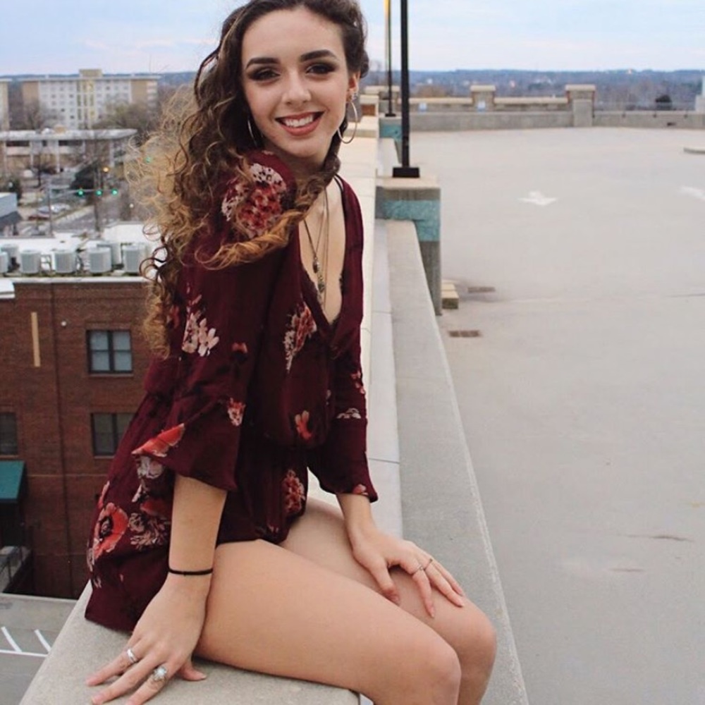 cute burgundy floral romper!